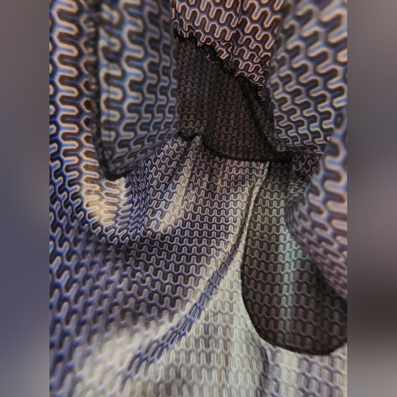 SEA New York SILK Cross Over Neck Tie Drawstring Waist LS Blue Black Dress EUC 6 - Picture 13 of 16